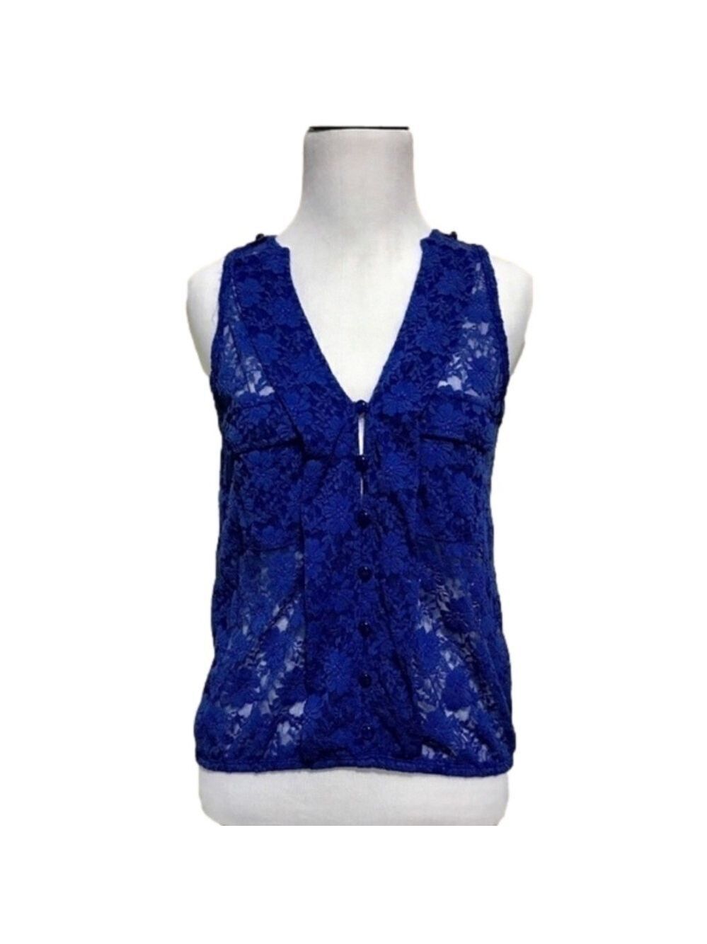 𝅺 Wet Seal Sheer Lace Sleeveless Royal blue deep v-neck blouse